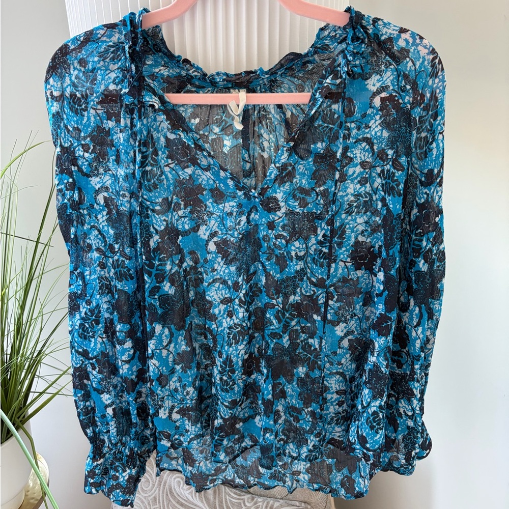 Blue and Black sheer peasant blouse from Anthropologie